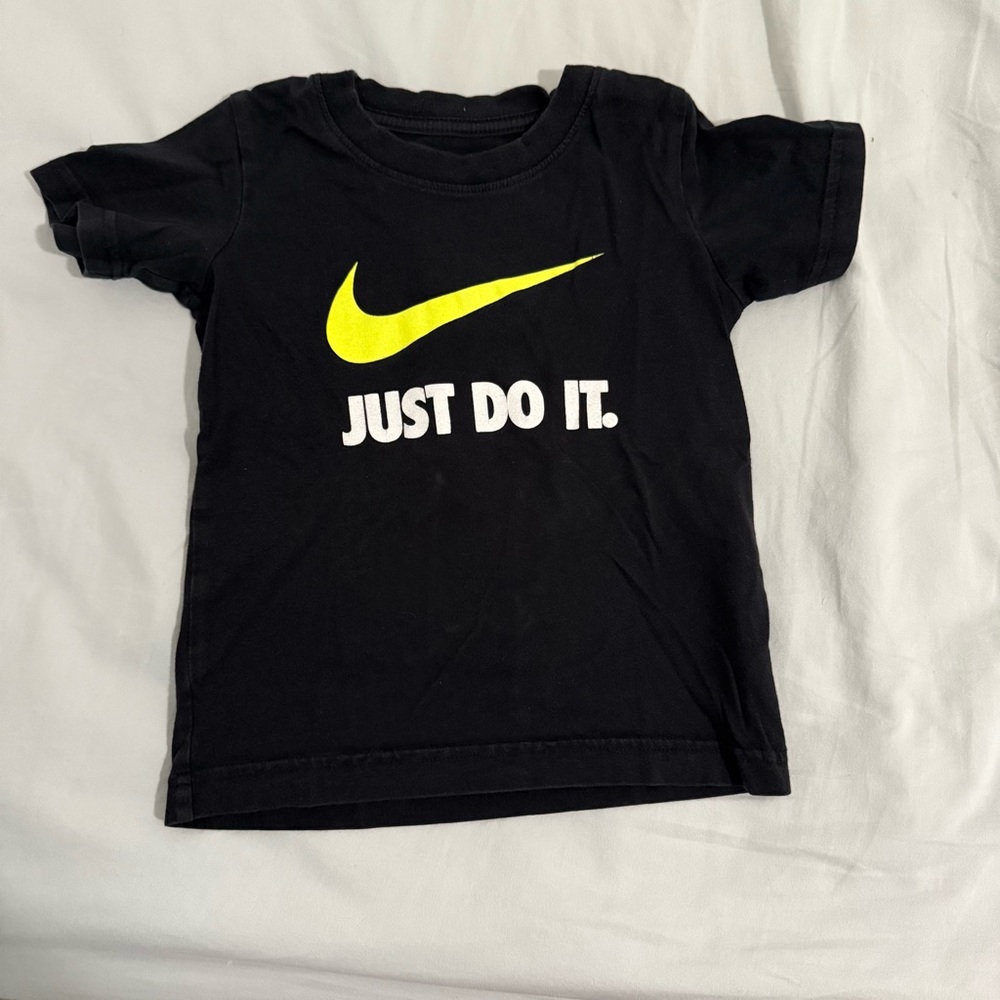 Nike Kids Black Tee with Neon Yellow Swoosh